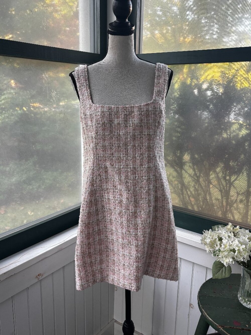 Rumored Blush Tweed Metallic Shift Dress Size 12 NWT